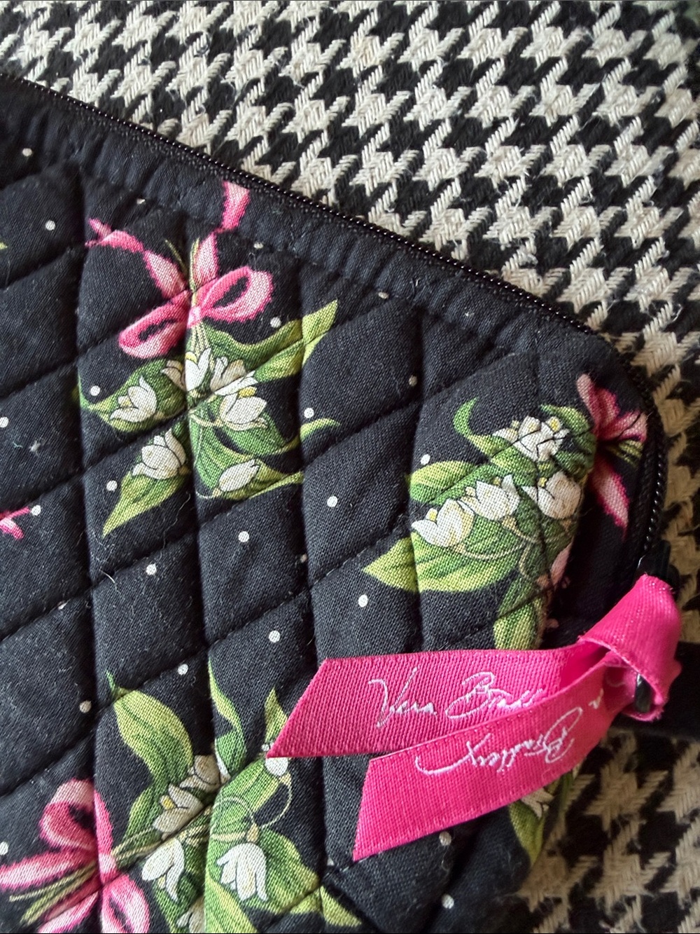 Vera Bradley Quilted Floral Cosmetic Pouch in Black, Green & Pink - Picture 2 of 3